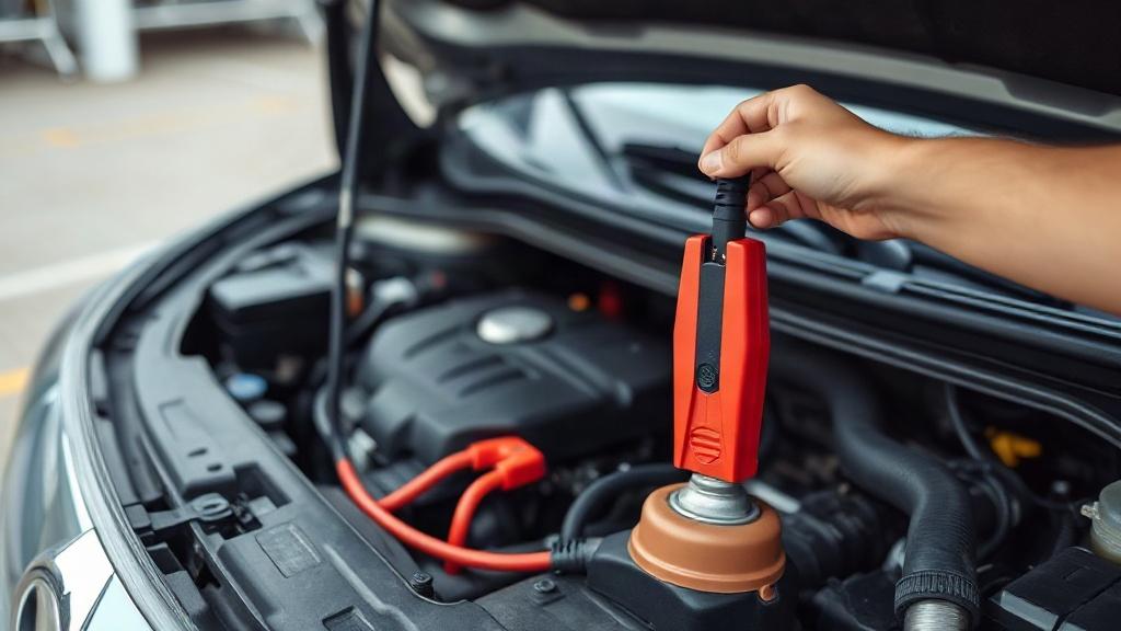Jump-starting a car under the hood Jump-starting a car under the hoodфото